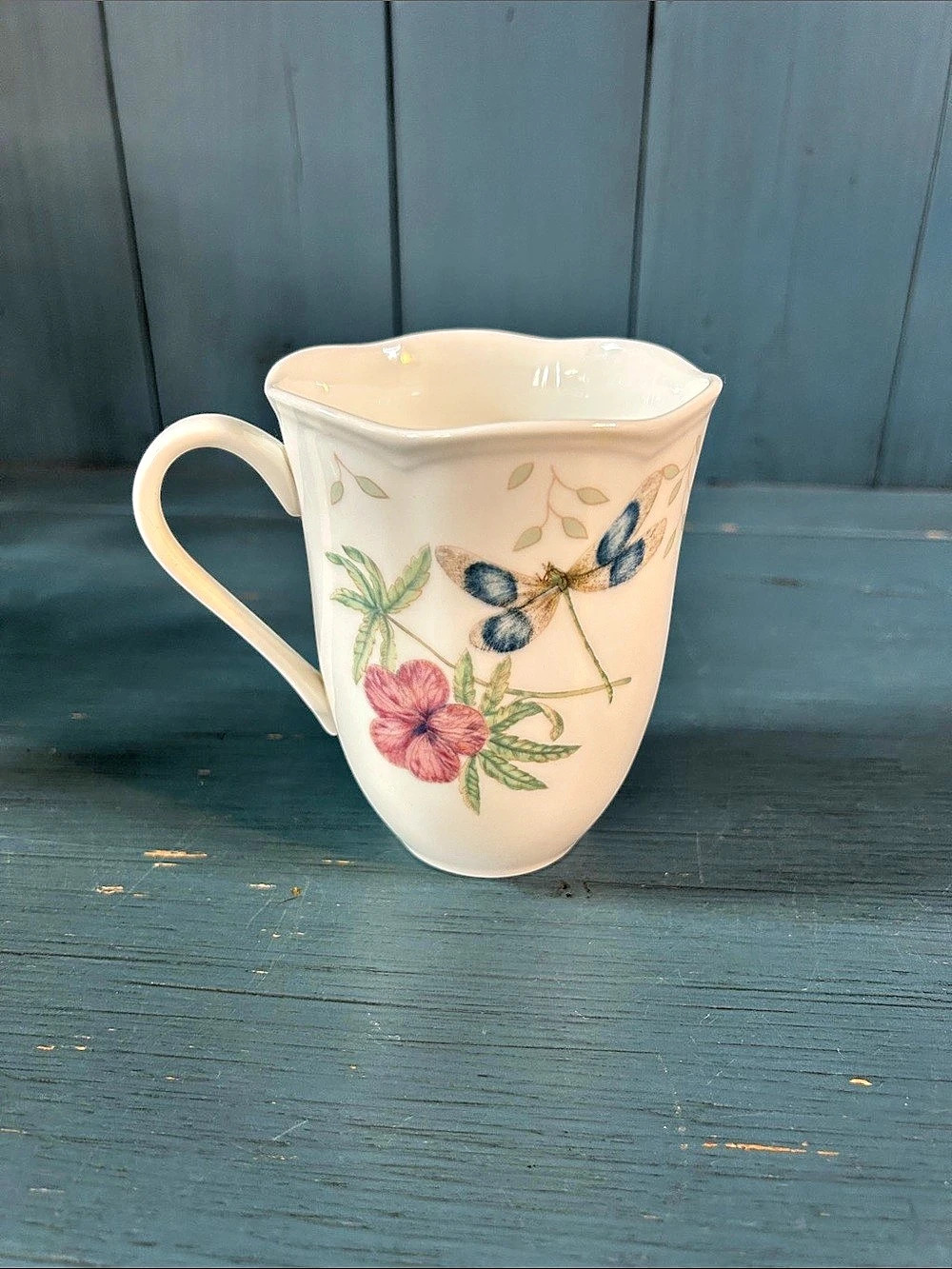 Lenox Butterfly Meadow Floral Porcelain Teacup/Mug in White - Dragonfly